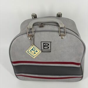 Vintage Brunswick Bowling Bag Gray Red Stripe Carryall Duffle Retro